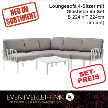 Loungesofa 4er-Sitzer Rimini mit Glastisch im Set