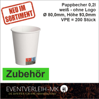 Zubehör - Pappbecher 0,2l - 200 Stck. VERKAUFSWARE